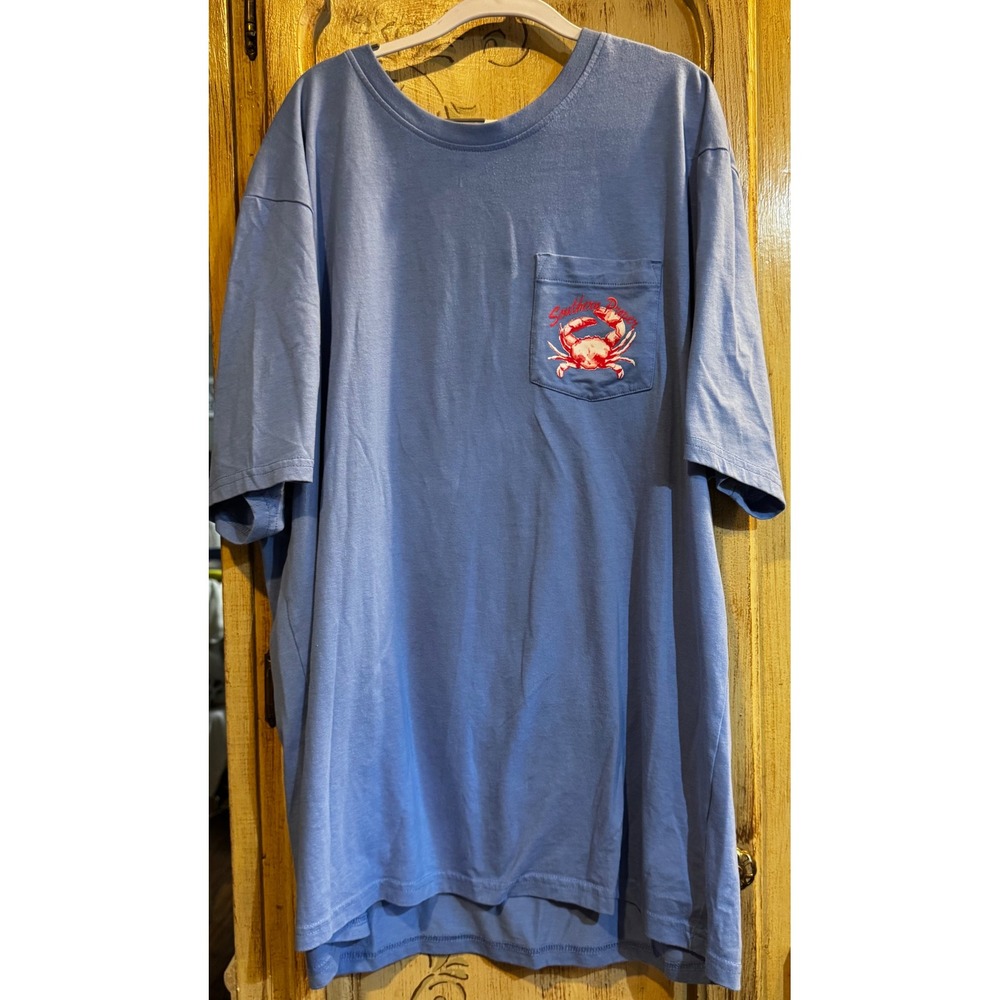 Southern Proper Mens lg/XL Blue Crab House Pocket T-Shirt Short Sleeve Graphic